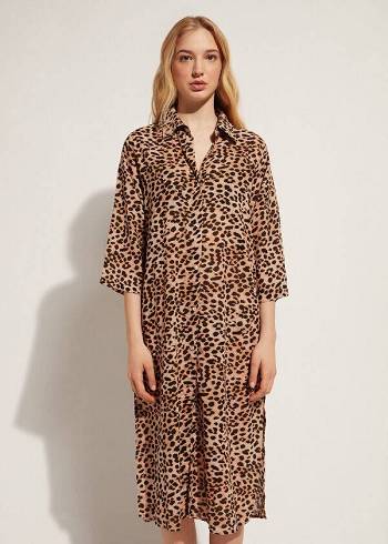 Cover Ups Damskie Calzedonia Animal Patterned Midi Shirt Brązowe | PL2067HK