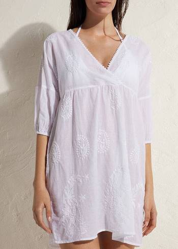 Cover Ups Damskie Calzedonia Embroidered Sukienki Białe | PL2078QZ