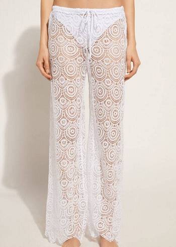 Cover Ups Damskie Calzedonia Long Crochet Pants Białe | PL2132EX