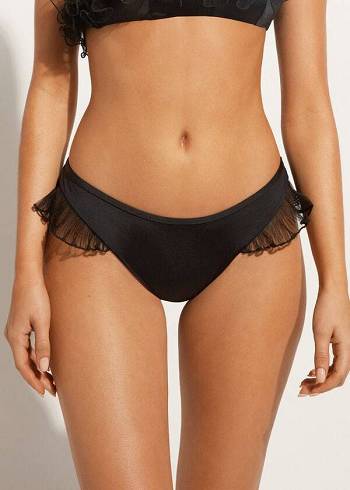 Dół Bikini Damskie Calzedonia High Cut Brazilian Singapore Czarne | PL1393KI