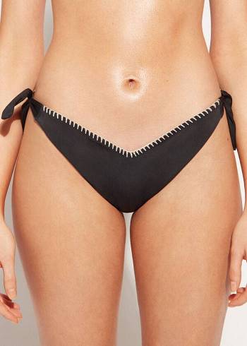 Dół Bikini Damskie Calzedonia High V-Cut Brazilian Mumbai Czarne | PL1412AP