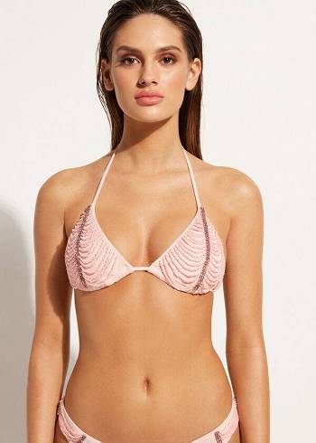 Góra Bikini Damskie Calzedonia Rhinestone Beaded Klapki Triangle Manila Różowe | PL1957PQ