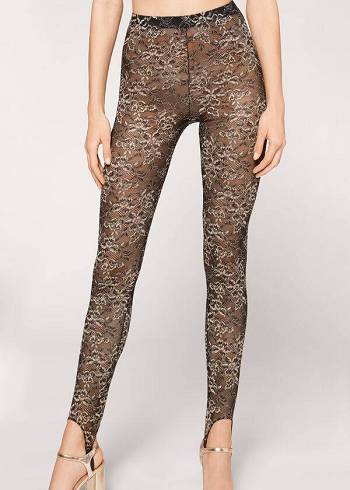 Legginsy Damskie Calzedonia Glitter Koronkowe Stirrup Brązowe Czarne | PL2655WY