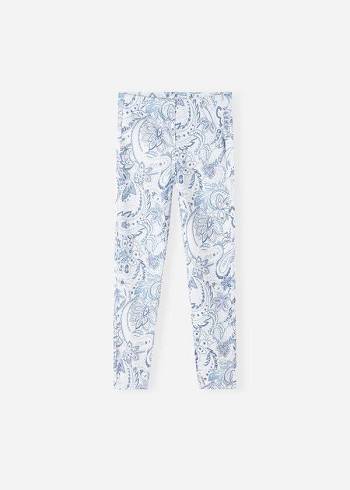 Legginsy Dziecięce Calzedonia Paisley-Print Denim Białe Niebieskie | PL3136MA