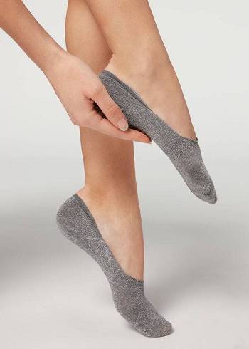 Skarpety Damskie Calzedonia Glitter Bawełniane Invisible Szare | PL2209WY